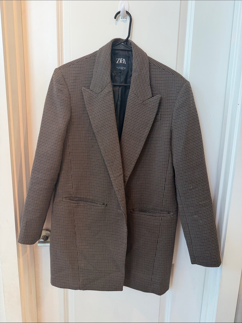 Zara Brown Houndstooth Longline Blazer